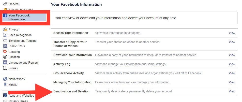 deleting your facebook account
