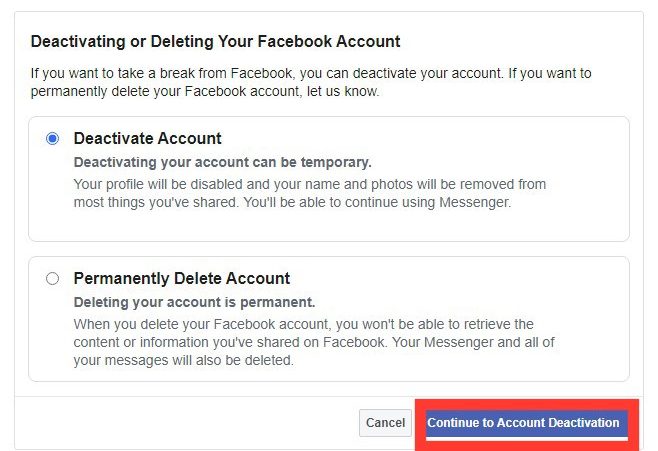 deactivate my facebook